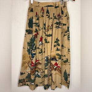 Vintage Beige Equestrian Foxhunting Print Maxi Skirt